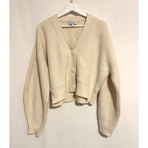 & Other Stories Cardigan Small Women Cream Knit Wool Blend Thick Neck Buttons